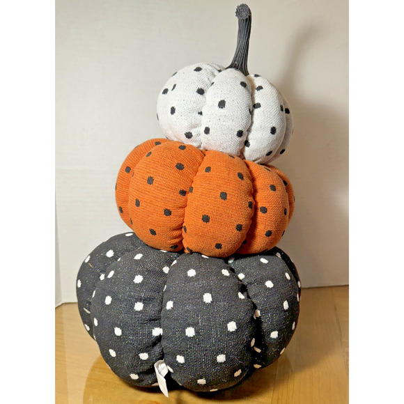 Triple Stacked Puffy Pokadot Pumpkins Fallfest Decoration - Picture 4 of 8